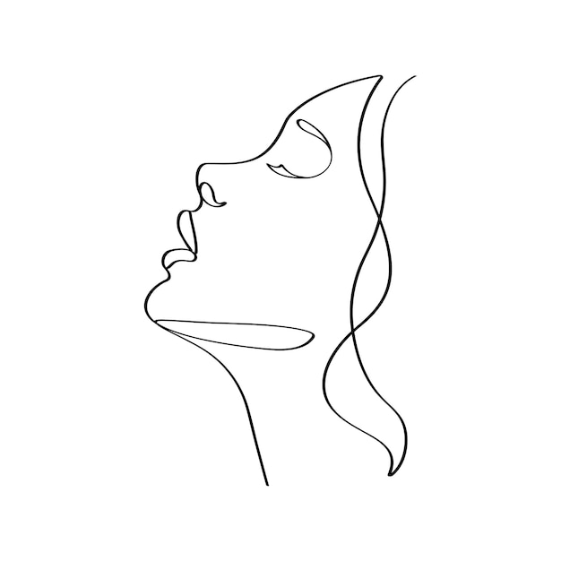 Beautiful woman face portrait linear drawing elegant minimalist female model face sketch