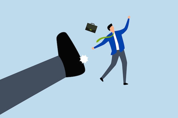Being fired from work An angry giant boss kick fired fired employee