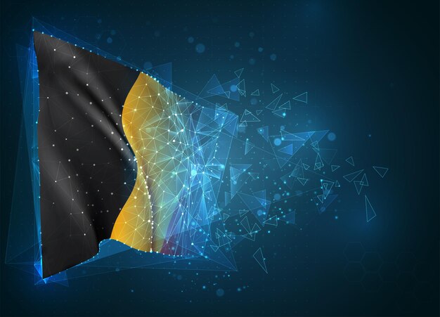 Belgium,  flag, virtual abstract 3D object from triangular polygons on a blue background