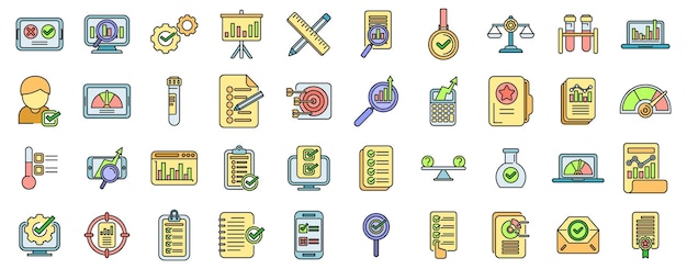 Benchmark testing icons set vector color line