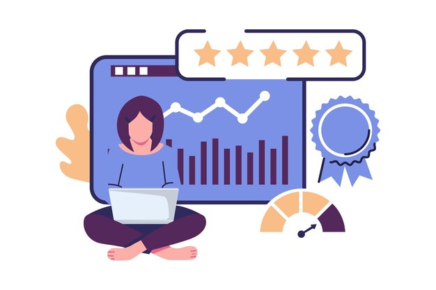 best estimate performance successfull work in the higest score flat vector illustration