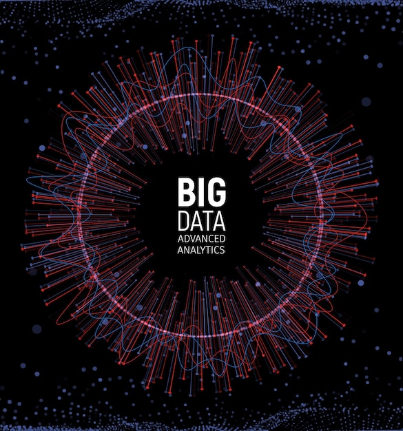 Big data -abstraktin vektorin visualisointi Viivojen ja pisteiden muodostama kokonaisuus Big data -yhteys monimutkainen Graafinen fraktaalielementin tausta Vektorikuvitus