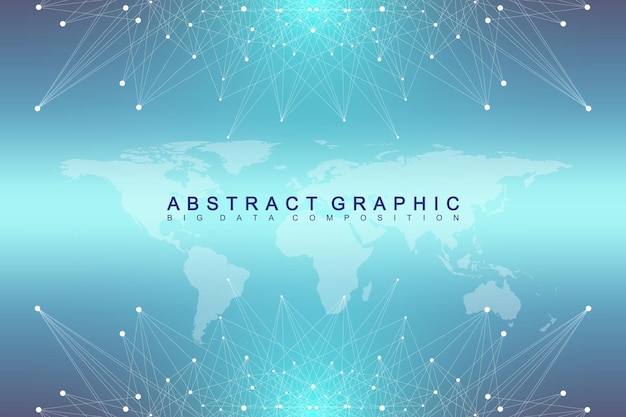 Big data complex. Graphic abstract background communication. Perspective backdrop with World Map. Minimal array with compounds lines and dots. Digital data visualization. Vector illustration Big data.