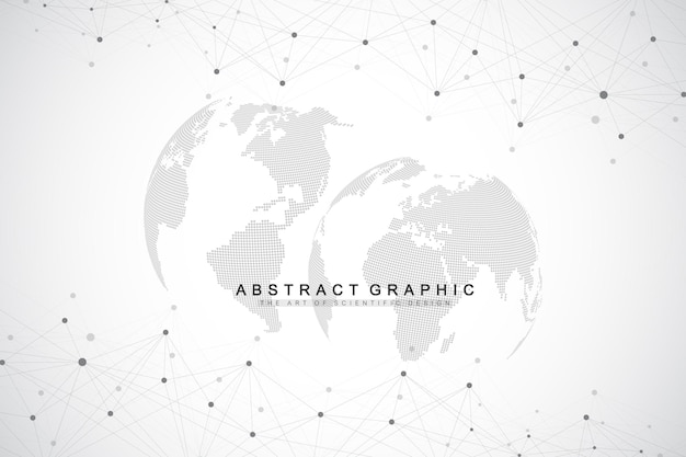 big data complex world globe graphic abstract background communication perspective backdrop of depth virtual minimal array with compounds digital data visualization vector illustration big data