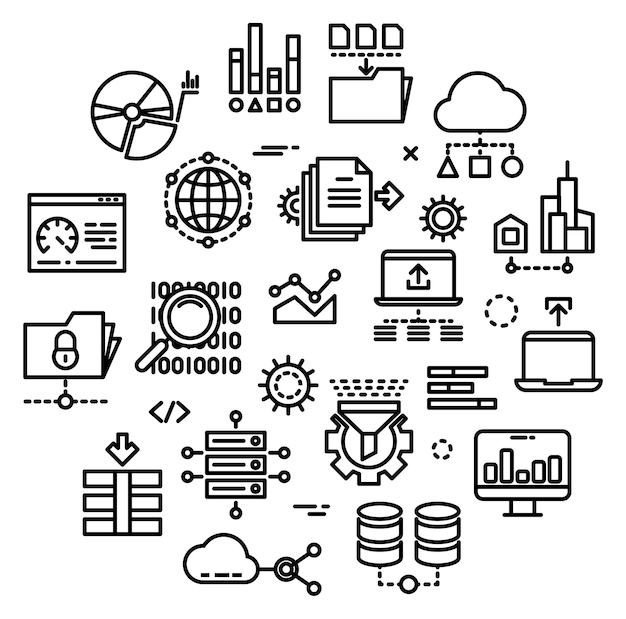 Big data icon set Computer server technologies