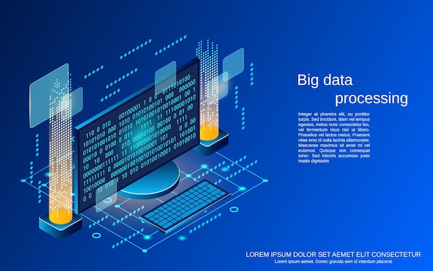Big data processing flat 3d isometric vector concept illustration