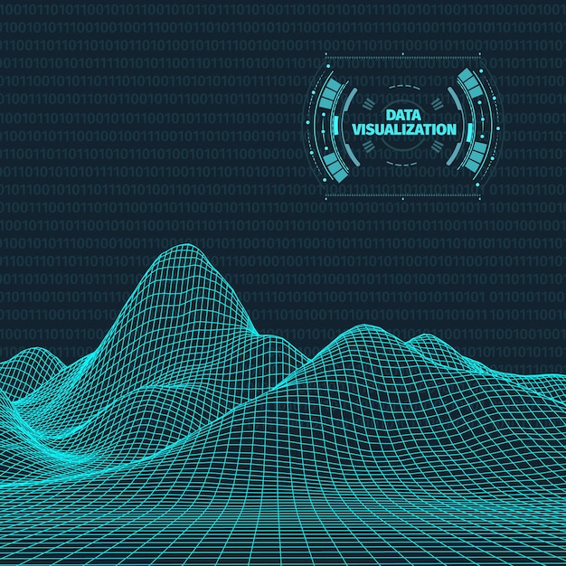 Big data visualization. Background 3d .Big data connection background. Cyber technology Ai tech wire network futuristic wireframe data visualisation. Vector illustration . Artificial intelligence .