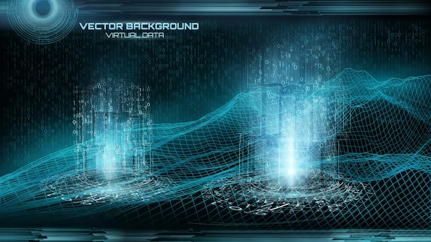Big data visualization Cyberspace landscape  Binary code Virtual objectsxARetro style  Futuristic background Hud element