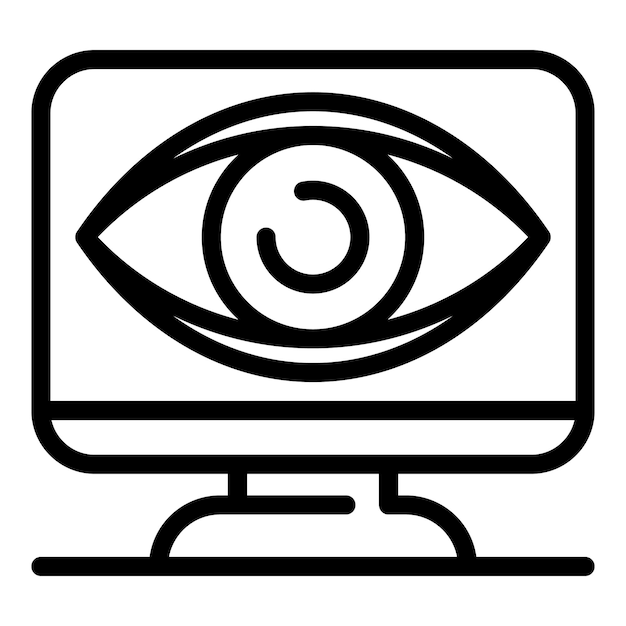 Big eye on monitor icon Outline big eye on monitor vector icon for web design isolated on white background