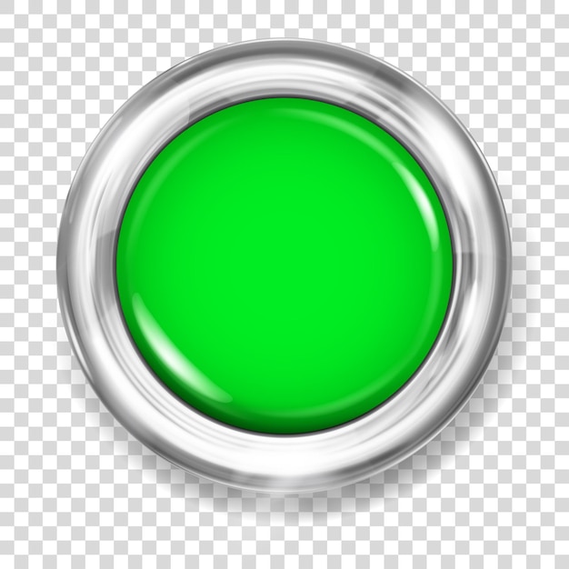 Big green plastic button with silver metallic border