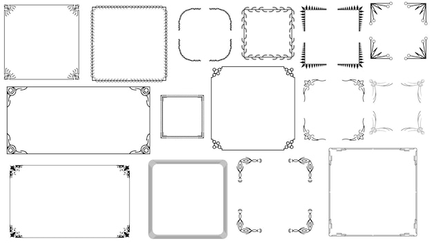 big set black simple line frame collection doodle square floral frame elements vector design style