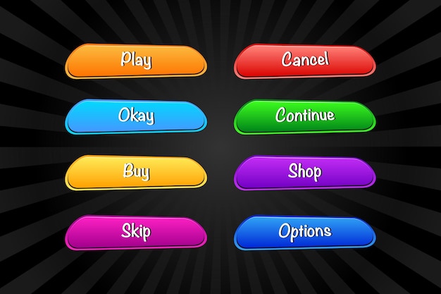 Big set buttons for games and app Glass game UI kit Game UI set of Buttons Game button design