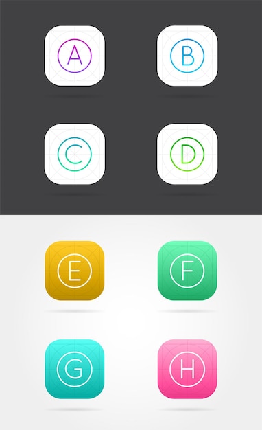 big set of app icon template with guidelines vector fresh colour