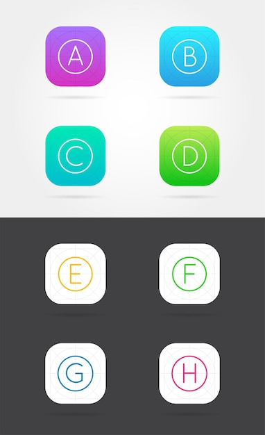 big set of app icon template with guidelines vector fresh colour