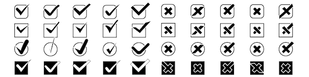 big set of check marks with crosses different shapes check marks with crosses. check marks