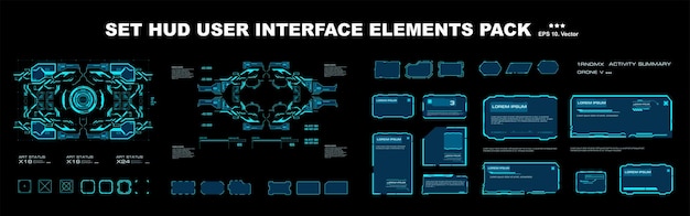 Big set of HUD elements Frames with GUI UI user interface information and data Modern dialog boxe