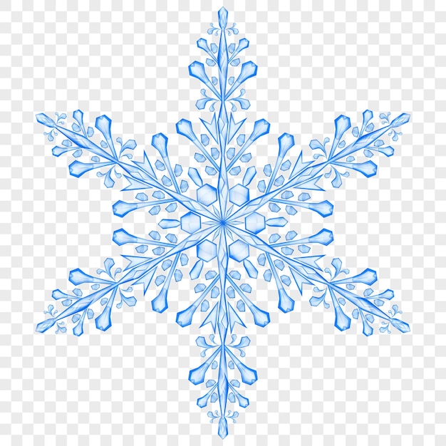 Big translucent Christmas snowflake in blue colors on transparent background