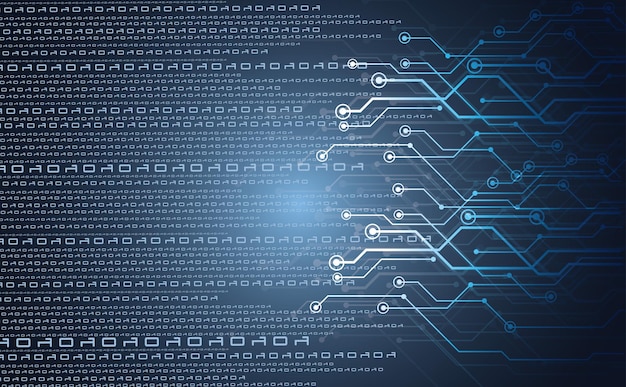 Binäärikooditausta Digitaalista binääriaineistoa suoratoistavalla digitaalisella koodilla Futuristinen kyberavaruus Koodaus- tai hakkerointikonsepti Kryptotiedot Tumman sininen liukuväritausta Vektorikuva