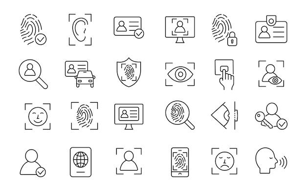 Biometric icon set Identity document verification passport driving license Vector