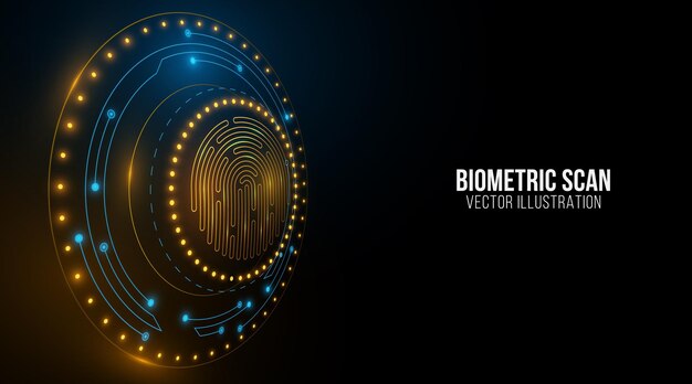 Biometric verification background for your technology design Glowing HUD with fingerprint for UI design Storage of network user data Vector illustration