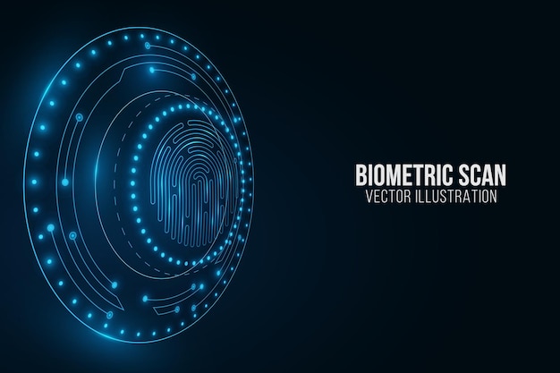 Biometric verification Glowing HUD with fingerprint for design user interface Storage of network user data UI and UX design Vector illustration