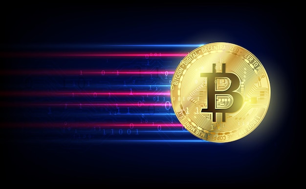 bitcoin cryptocurrency concept. vector technology futuristic label design. luminous cyber hologram. sci fi digital futuristic theme.