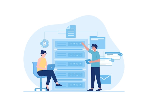 Bitcoin data and document storage trending concept flat illustration