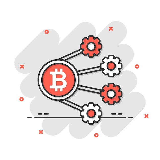 bitcoin icon in comic style blockchain cartoon vector illustration on white isolated background cryptocurrency splash effect business concept