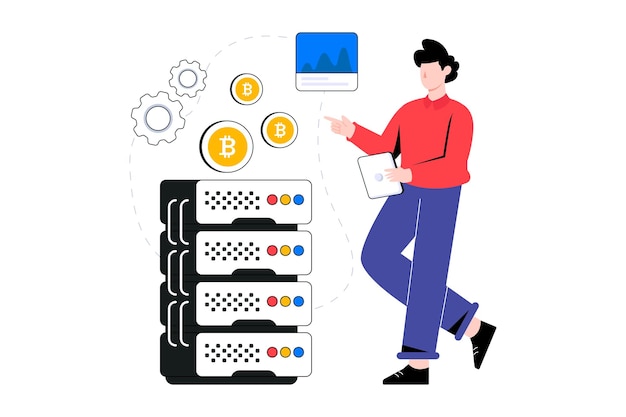 Bitcoin Server flat style design vector illustration. stock illustration