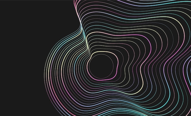 Black abstract background with holographic refracted wavy pattern