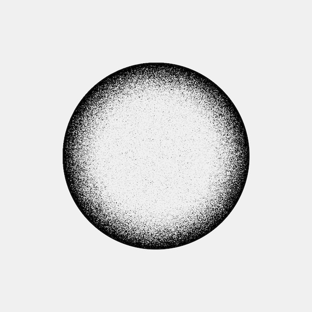 Black abstract geometric shape circle badge with film grain noise dotwork grunge texture