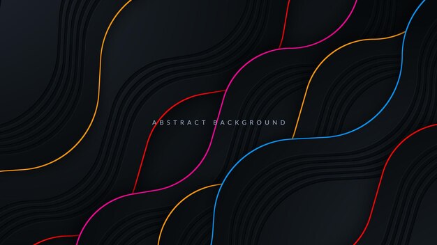 Black abstract wavy background with colorful light decoration