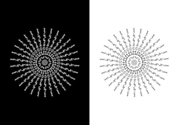 Black and white abstract and isolated ornaments. Sophisticated circular vectors including star 04