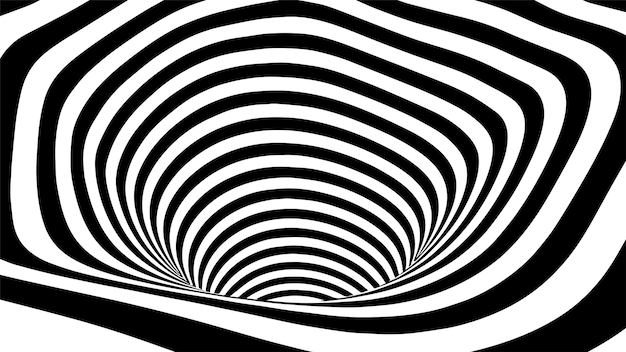 black and white abstract wormhole optical illusion twisted vector illustration 3d tunnel