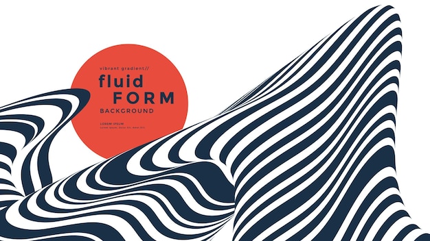 Black and white background with an optical fluid wave. Striped wavy line compositions.