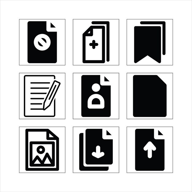 Black And White Document And File Management Icons Set For Web Design And Mobile App