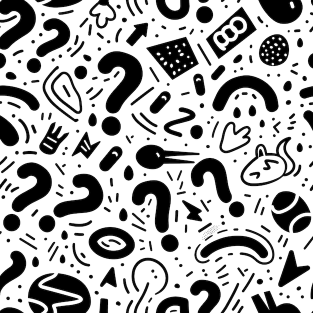 Black and white doodle cute pattern vector art illustration set