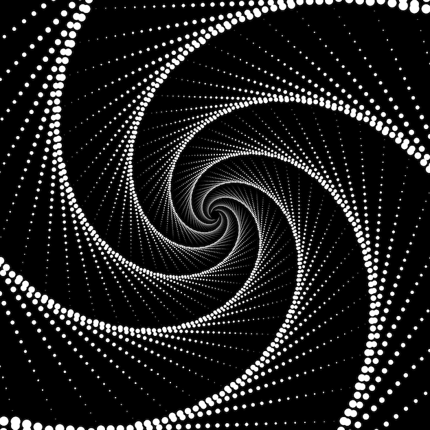 Black and white dotted spiral vortex background vector art