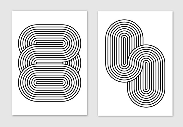 black and white geometric posters with lines set abstract wall art