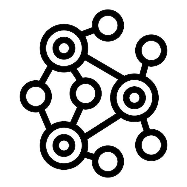 Black and white graphic of a stylized network connectivity icon with interconnected nodes
