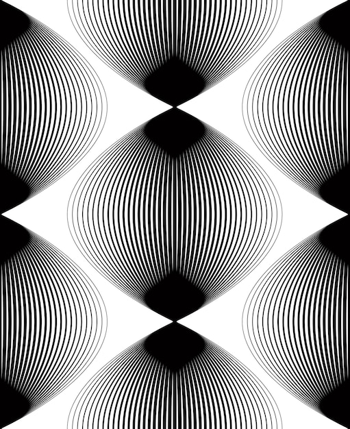 Black and white illusive abstract seamless pattern with geometric figures. Vector symmetric simple backdrop.