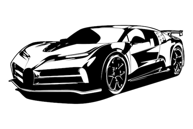 Black and white sports car or supercar vector illustration
