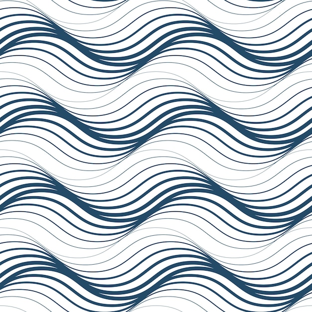 Black and white vector endless pattern created with thin undulate stripes, seamless netting composition. Continuous interlace texture can be used as website background and as wrapping paper.