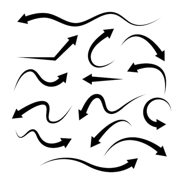 Black arrow set with curve shape arrow indicated the direction symbol curved and straight arrow