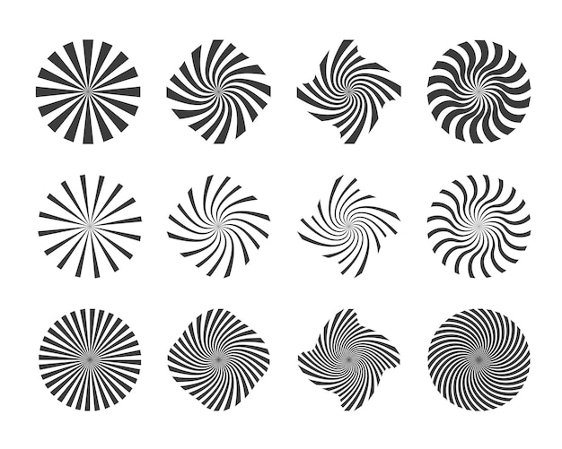 Black burst spiral design elements set