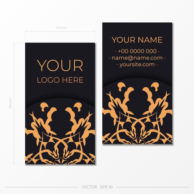 Black business card template with Indian ornament Printready business card design with monogram patterns