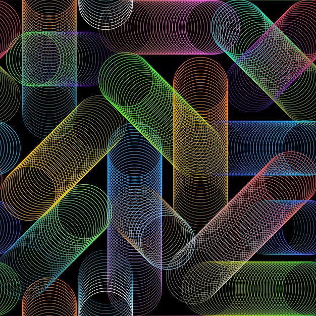 Black Colorful Line Circles Seamless Pattern