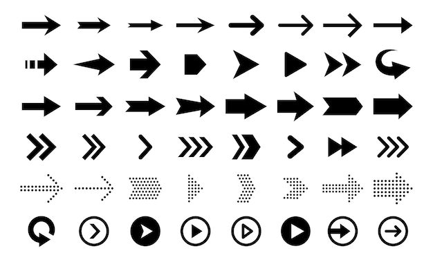Black flat arrows and pointers isolated on white background big vector set