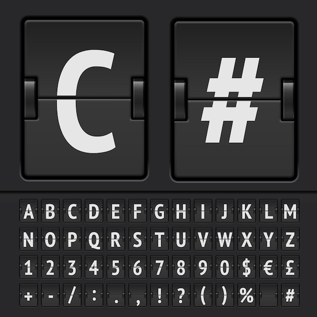 Black flip scoreboard alphabet, numbers and simbols. Vector EPS10