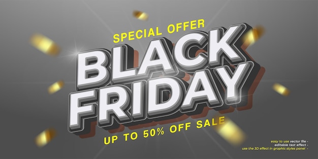 black friday sale banner with editable text effect 3d style